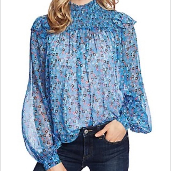 CeCe Women's Floral Smock Yoke Blouse - Picture 1 of 3